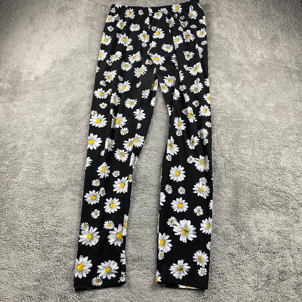 Ring Floral Daisy‎ Sueded Leggings One Size Black Womens